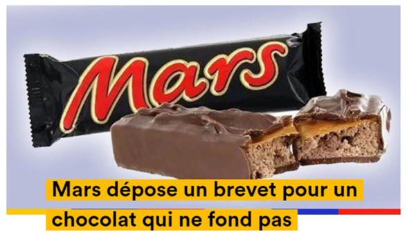 Mars depose un brevet pour un chocolat qui ne fond pas Mars depose un brevet pour un chocolat qui ne fond pas