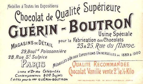 Carte de publicité pour le Chocolat Guérin-Boutron©