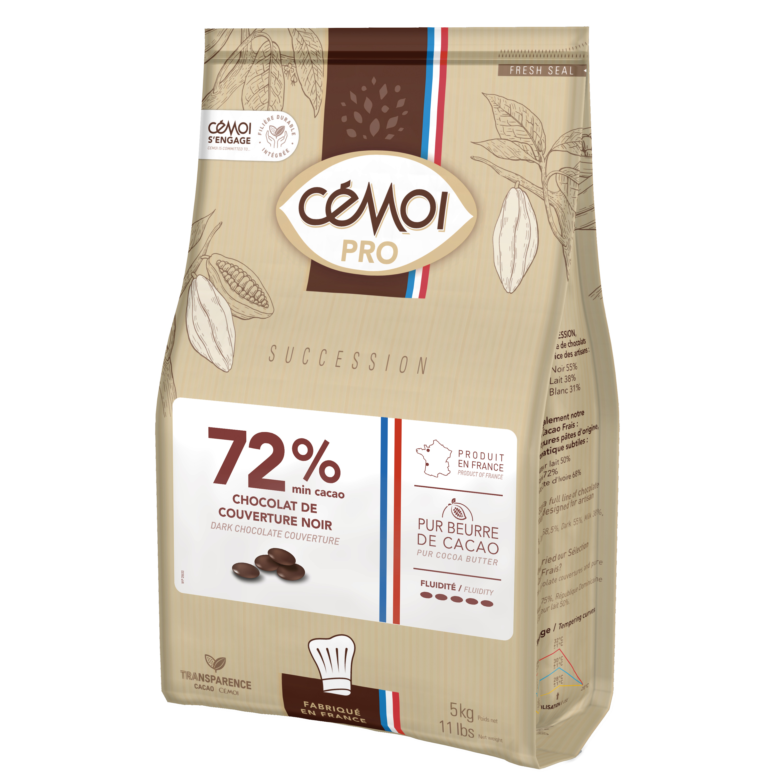 Chocolat Cémoi 72% de cacao, de la gamme "Transparence cacao" ©